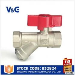 VG10-02833 3 way brass butterfly handle ball strainer valve